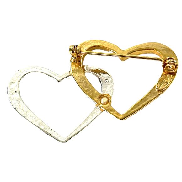 Vintage Danecraft Two Tone Open Heart Brooch Gold Silver Tone Modernist Pin - Picture 5 of 6